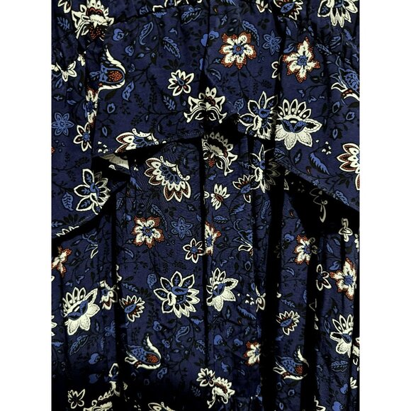 Thakoon Collective Navy Lotus Printed Dress Sz 6 V-Neck Ruffled High-Low Hem - Picture 5 of 10